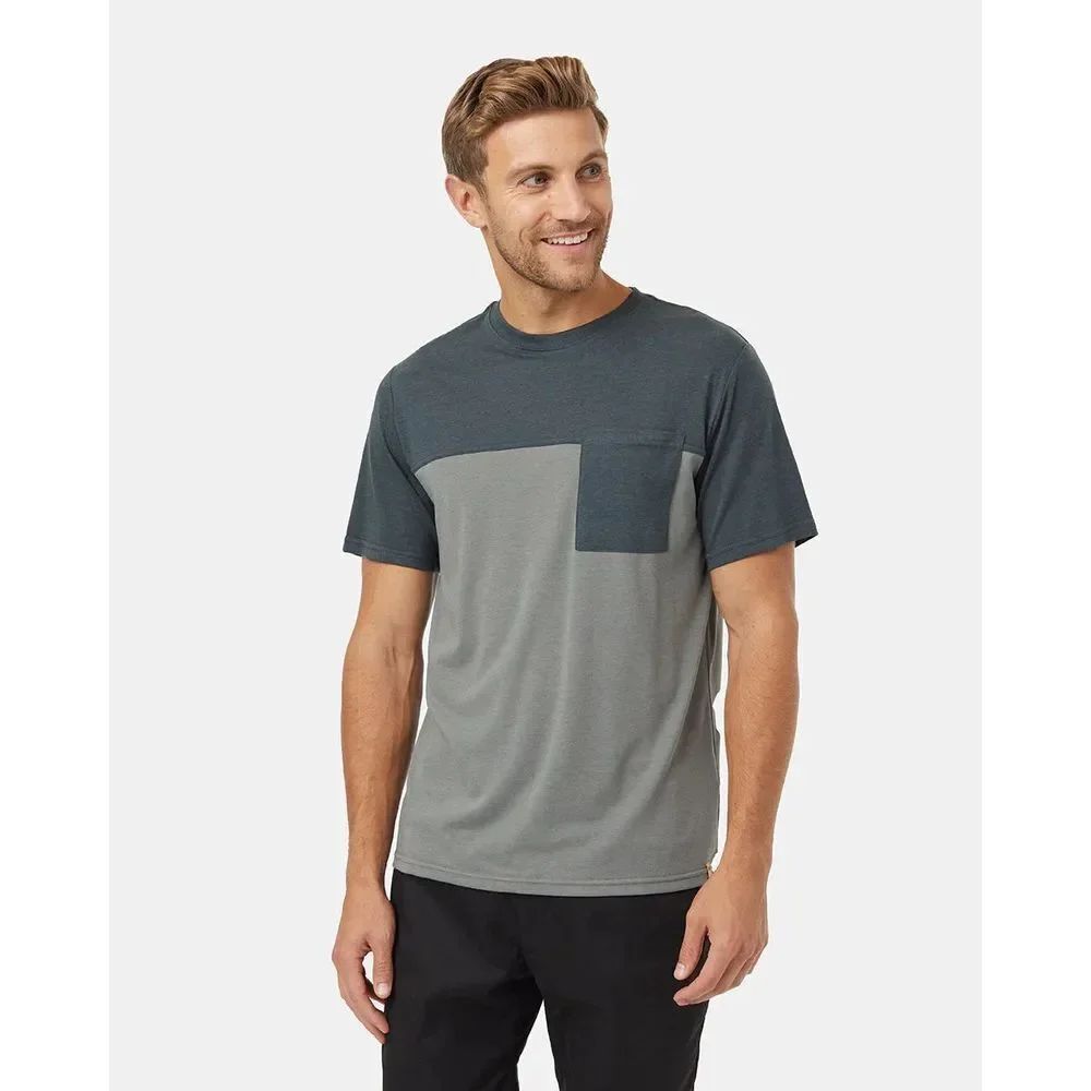 Tentree Blocked Pocket Crew Neck Color Block T-Shirt Forest River Green Mineral